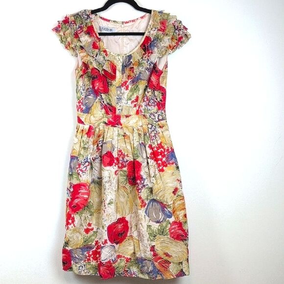 Kay Unger New York Floral Tiered Cap Sleeve Gathered Skirt Dress Retro Feminine - Picture 13 of 13